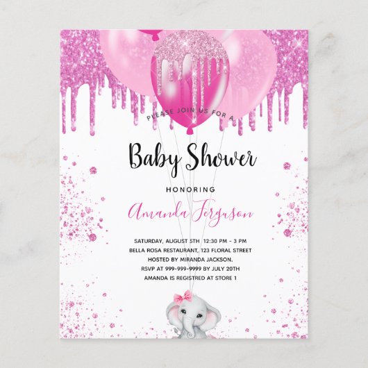 Baby shower roze olifantenmeisje (Voorkant)