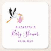 Baby shower roze paars witte ooievaar kartonnen onderzetters (Voorkant)