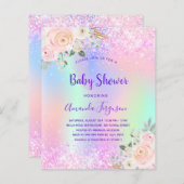 Baby shower roze paarse bloemenuitnodiging (Voorkant / Achterkant)