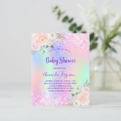 Baby shower roze paarse bloemenuitnodiging (Staand voorkant)