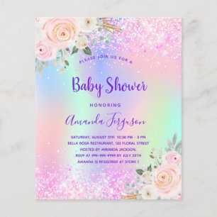 Baby shower roze paarse bloemenuitnodiging