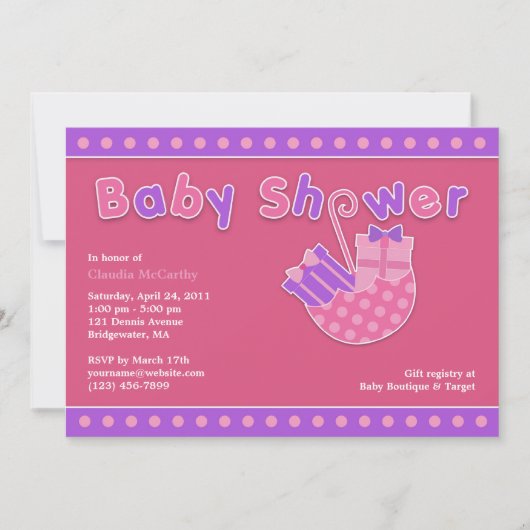 Baby shower Roze Paarse Flat Invitation Kaart (Voorkant)