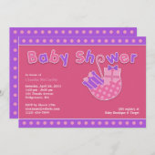 Baby shower Roze Paarse Flat Invitation Kaart (Voorkant / Achterkant)