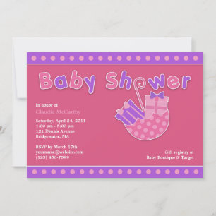 Baby shower Roze Paarse Flat Invitation Kaart