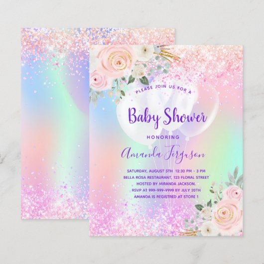 Baby shower roze paarse florale ballonnen (Voorkant / Achterkant)