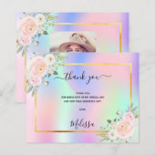Baby shower roze paarse foto holografie bedankt (Voorkant / Achterkant)