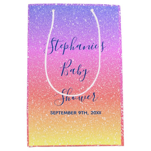 Baby shower Roze Paarse Glitter Custom Cute 2021 Medium Cadeauzakje (Voorkant)