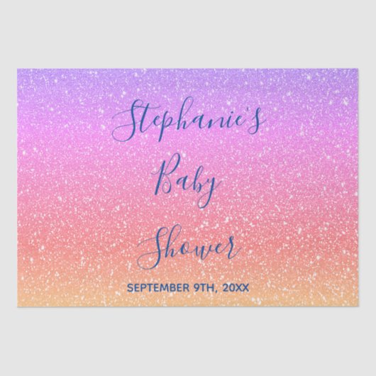 Baby shower Roze Paarse Glitter Custom Cute 2021 Tissuepapier (Voorkant)