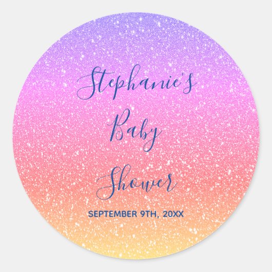 Baby shower Roze Paarse Glitter Custom Schattige 2 Ronde Sticker (Voorkant)