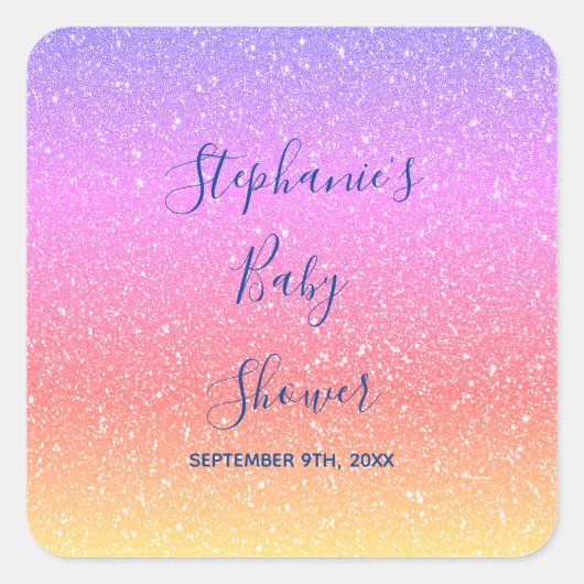 Baby shower Roze Paarse Glitter Custom Schattige 2 Vierkante Sticker (Voorkant)