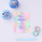 Baby shower roze paarse glitter florage flyer (Enkel)