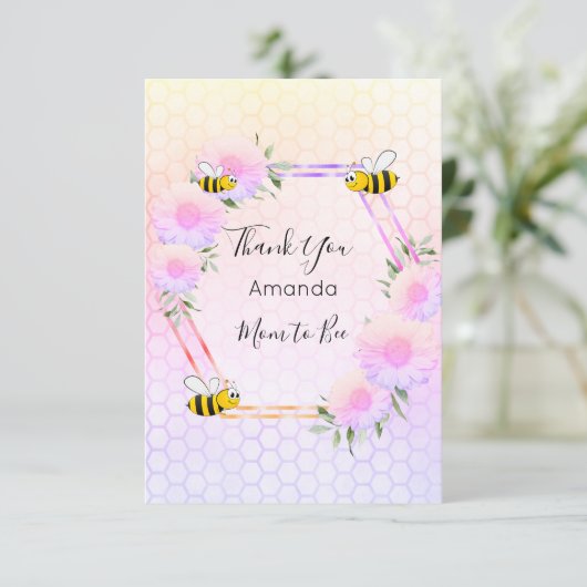 Baby shower roze paarse pastelroosters bedankkaart (Staand voorkant)