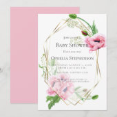 BABY SHOWER | Roze papaver Kaart (Voorkant / Achterkant)