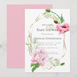 BABY SHOWER | Roze papaver Kaart