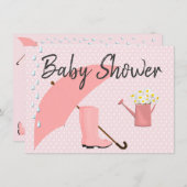 Baby Shower Roze Paraplu en Regenlaarzen Kaart (Voorkant / Achterkant)
