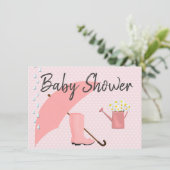 Baby Shower Roze Paraplu en Regenlaarzen Kaart (Staand voorkant)