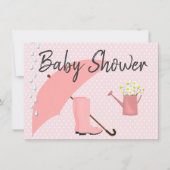 Baby Shower Roze Paraplu en Regenlaarzen Kaart (Voorkant)