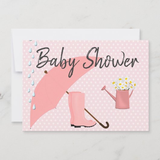 Baby Shower Roze Paraplu en Regenlaarzen Kaart (Voorkant)