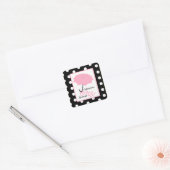 Baby shower Roze Paraplu & Polka Dots Vierkante Sticker (Envelop)