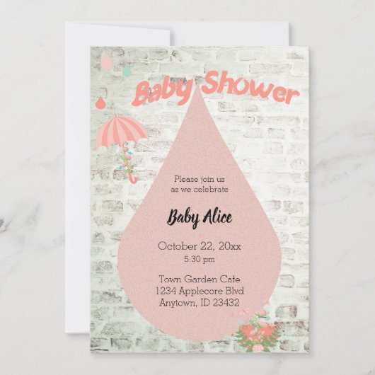 Baby shower Roze Paraplu Verdrietige Uitnodiging (Voorkant)