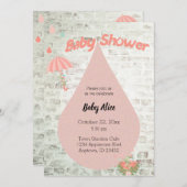 Baby shower Roze Paraplu Verdrietige Uitnodiging (Voorkant / Achterkant)