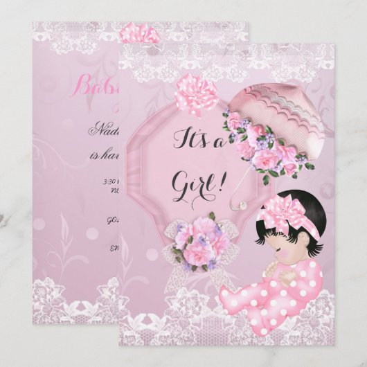 Baby shower Roze parasolRozen Kaart (Voorkant / Achterkant)