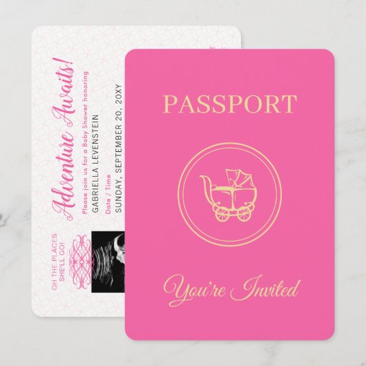 Baby shower Roze paspoort Kaart (Voorkant / Achterkant)