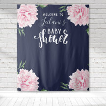 Baby Shower Roze Pioen Navyblauwe Welkom