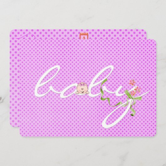 Baby shower Roze poladot Kaart (Voorkant / Achterkant)