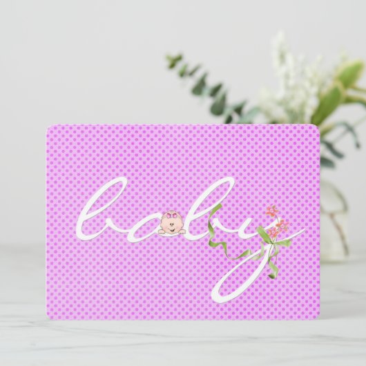 Baby shower Roze poladot Kaart (Staand voorkant)