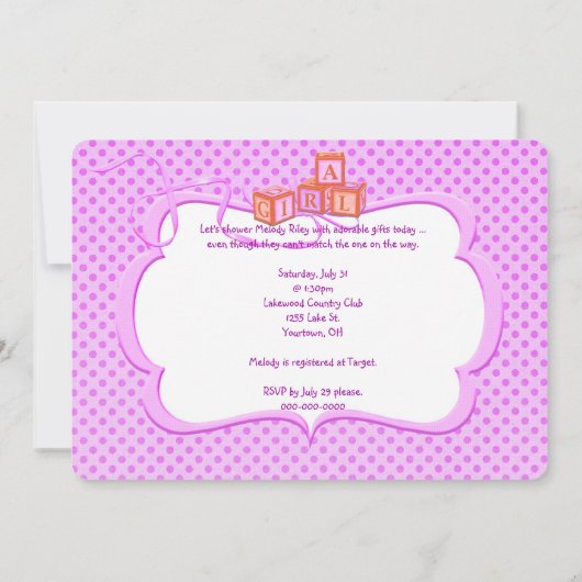 Baby shower Roze poladot Kaart (Achterkant)