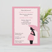 baby shower Roze Polka Dot Umbrella Uitnodiging (Staand voorkant)