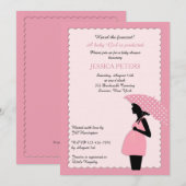 baby shower Roze Polka Dot Umbrella Uitnodiging (Voorkant / Achterkant)