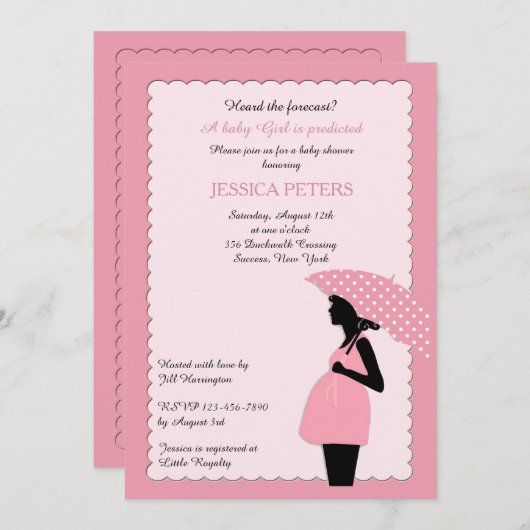 baby shower Roze Polka Dot Umbrella Uitnodiging (Voorkant / Achterkant)