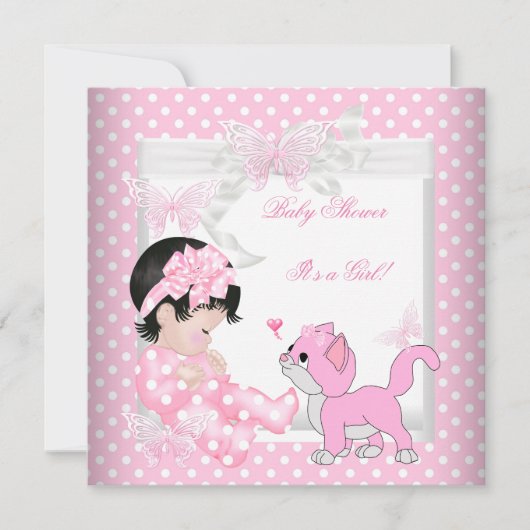  Baby shower roze pot Kitten 3CC Kaart (Voorkant)