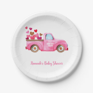 baby shower Roze Retro Truck Waterverf Papieren Bordje