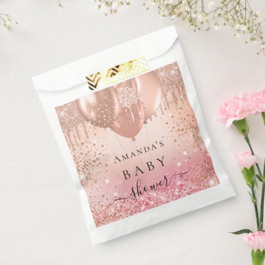Baby shower roze rose gouden ballonnen bedankzakje (Gezegeld)