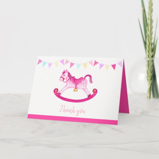 Baby shower roze rotting paard waterverf kunst kaart (Voorkant)