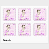  Baby shower  roze roze bloemen Vierkante Sticker (Vel)