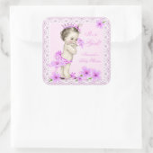  Baby shower  roze roze bloemen Vierkante Sticker (Tas)
