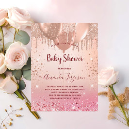 Baby shower roze roze roos goud glitter ballons me uitnodiging briefkaart