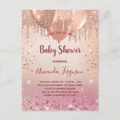 Baby shower roze roze roos goud glitter ballons me uitnodiging briefkaart (Voorkant)
