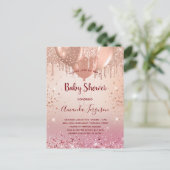 Baby shower roze roze roos goud glitter ballons me uitnodiging briefkaart (Staand voorkant)