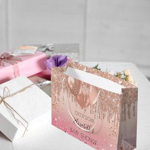Baby shower roze roze roos goud glitter druppelt b groot cadeauzakje