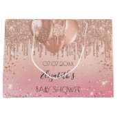 Baby shower roze roze roos goud glitter druppelt b groot cadeauzakje (Voorkant)