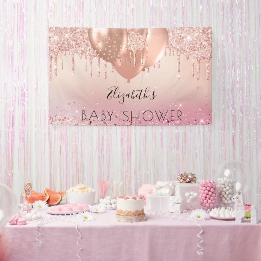 Baby shower roze roze roos goud glitter meisjesbal spandoek (Feest)