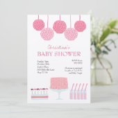 Baby shower roze roze rotsroebel om pom Poms uit t Kaart (Staand voorkant)
