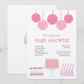 Baby shower roze roze rotsroebel om pom Poms uit t Kaart (Voorkant / Achterkant)
