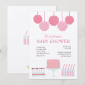 Baby shower roze roze rotsroebel om pom Poms uit t Kaart (Voorkant / Achterkant)