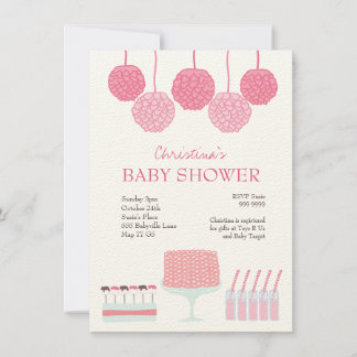 Baby shower roze roze rotsroebel om pom Poms uit t Kaart